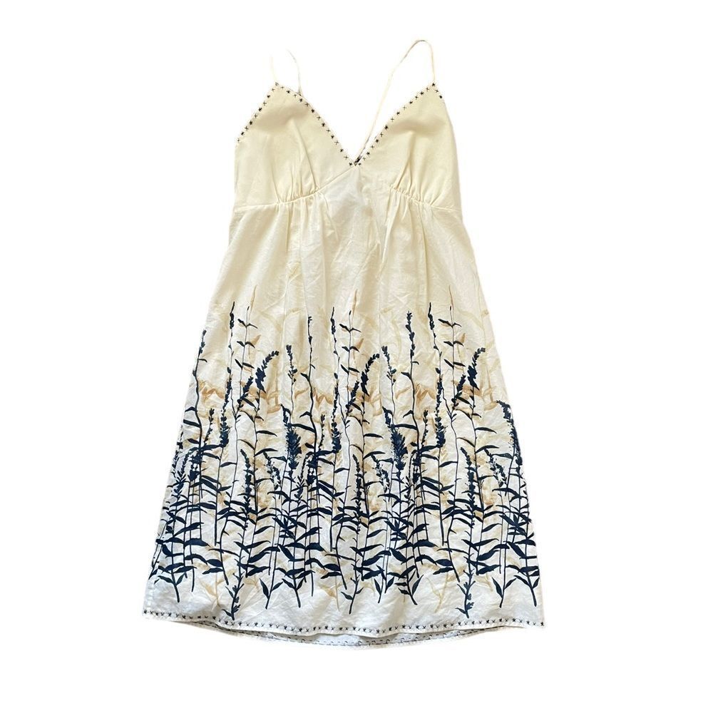 BCBGMaxAzria Cream Slip Dress with Navy Floral Print